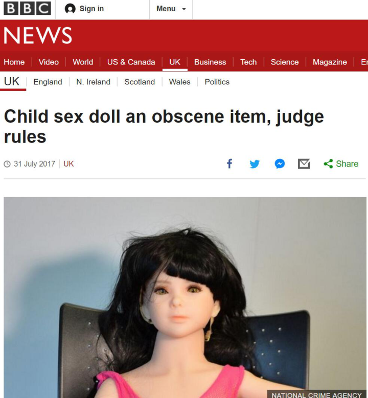 里程碑式的裁决！英国男子购买儿童型充气娃娃被判刑！
